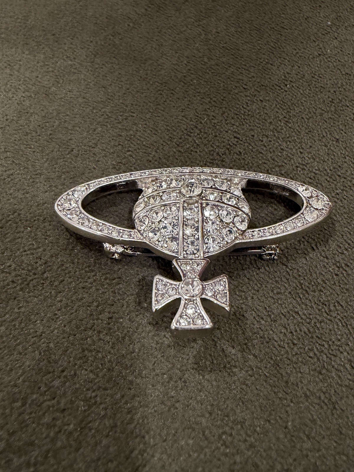 Vivienne Westwood Crystal Orb Brooch Pin Silver Tone Rhinestone Authentic 2”