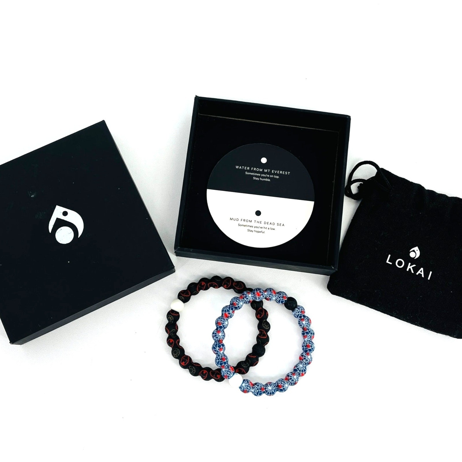 Lokai Marvel Spider Man Iron Man Bracelet Set New Pouch Box Mt Everest Dead Sea