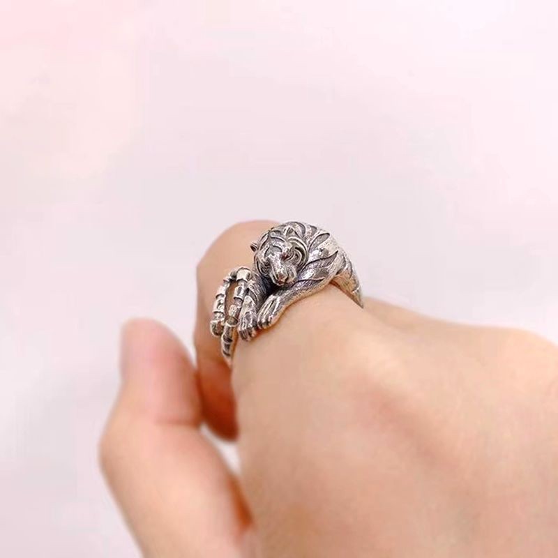 Fierce Tiger Adjustable Opening Ring Men And Women Vintage Animal Jewelry Gift