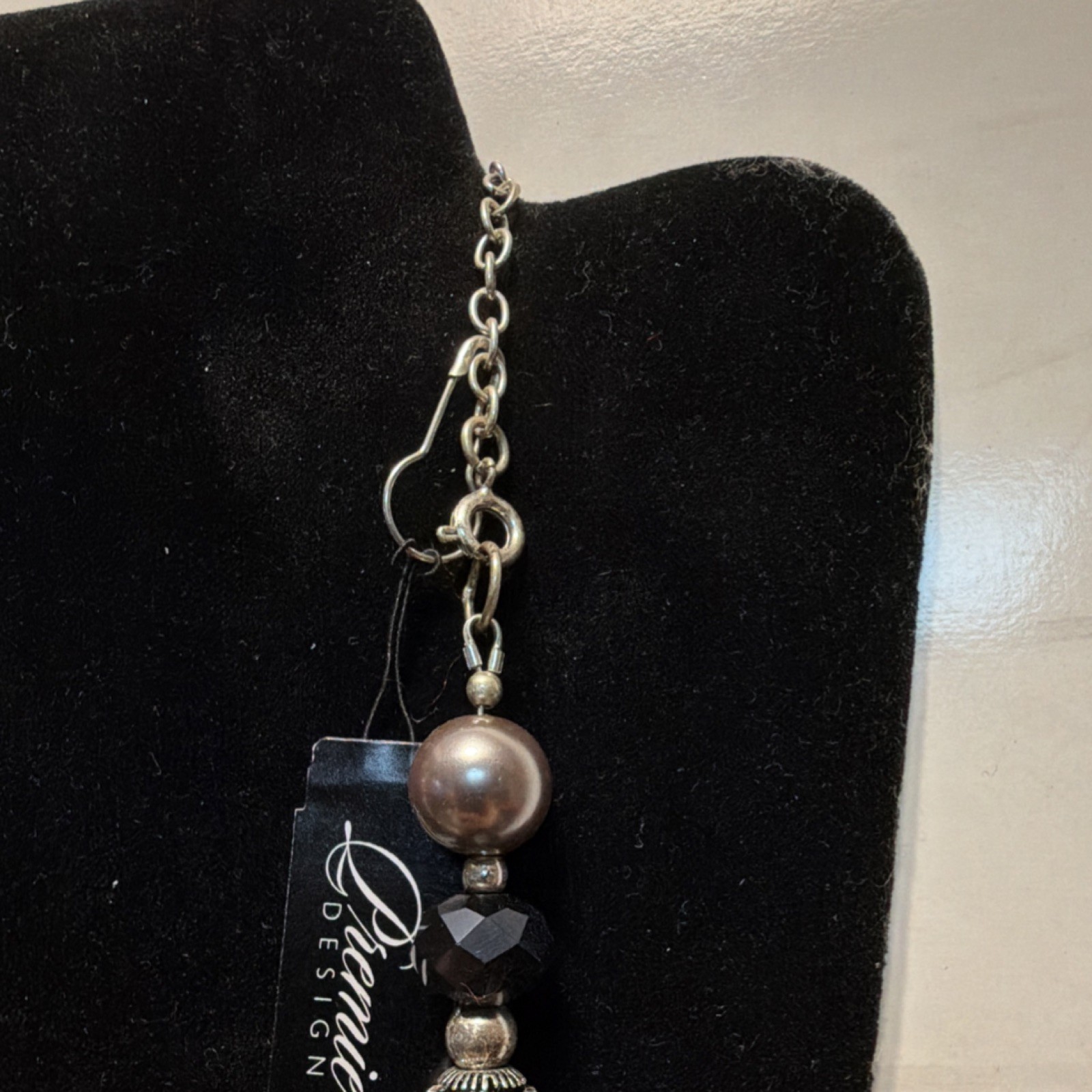 Premier Designs Statement Necklace Silver Black Gray Glass Imitation Pearl