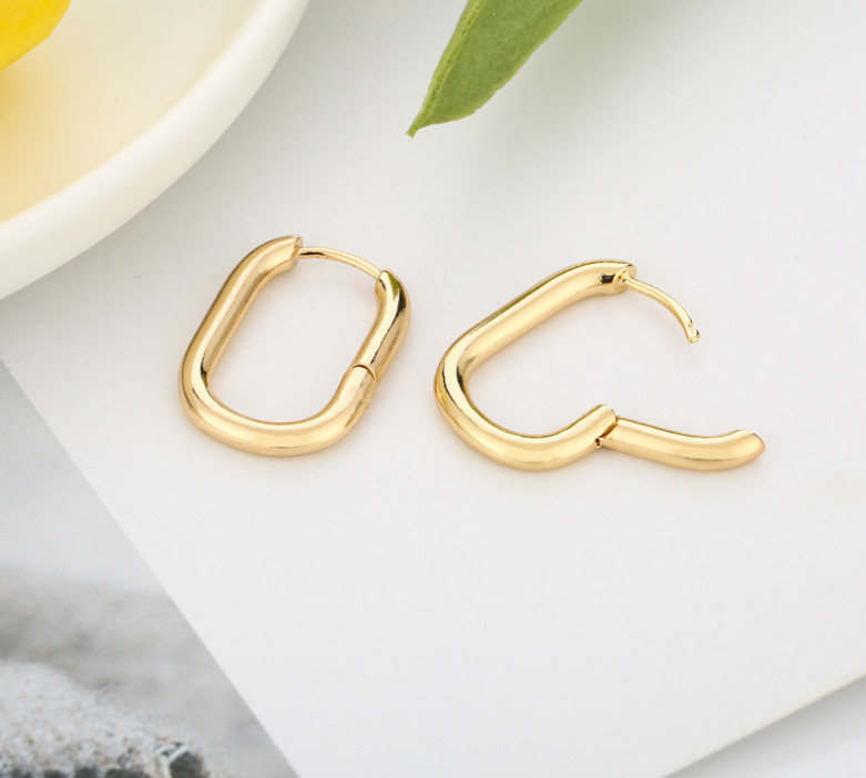 Women 925 Sterling Silver Gold Plated U-Shape Huggie Hoop Earrings 23mm E9