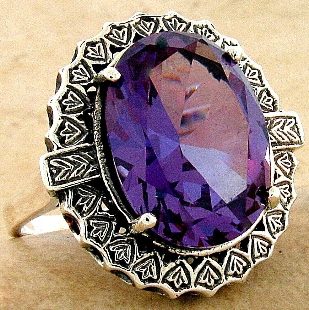 ANTIQUE STYLE 12 CT COLOR CHANGING SIM ALEXANDRITE 925 STERLING SILVER RING 1057