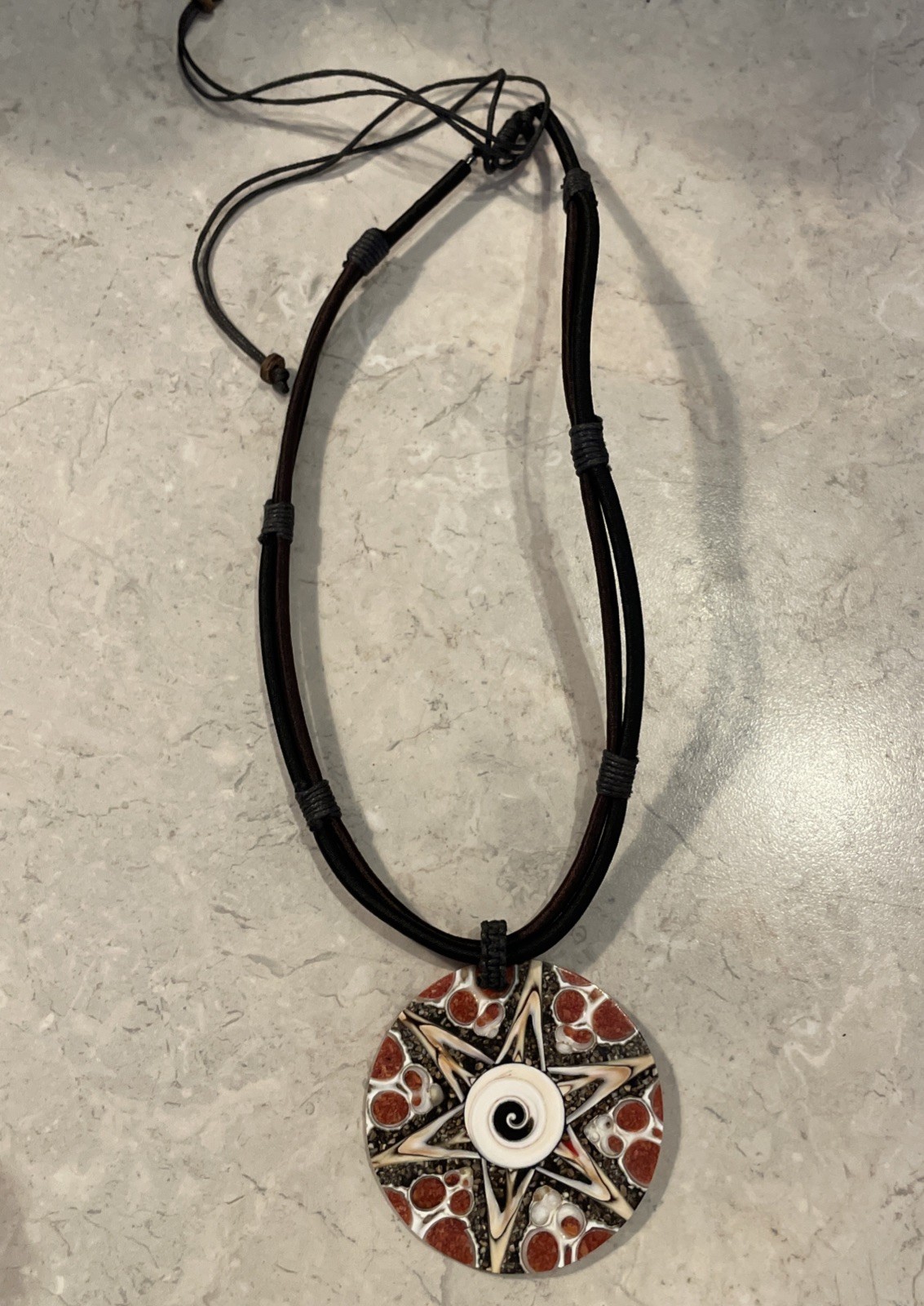 Boho Handmade Resin and Shell Pendant Necklace Adjustable To 14”