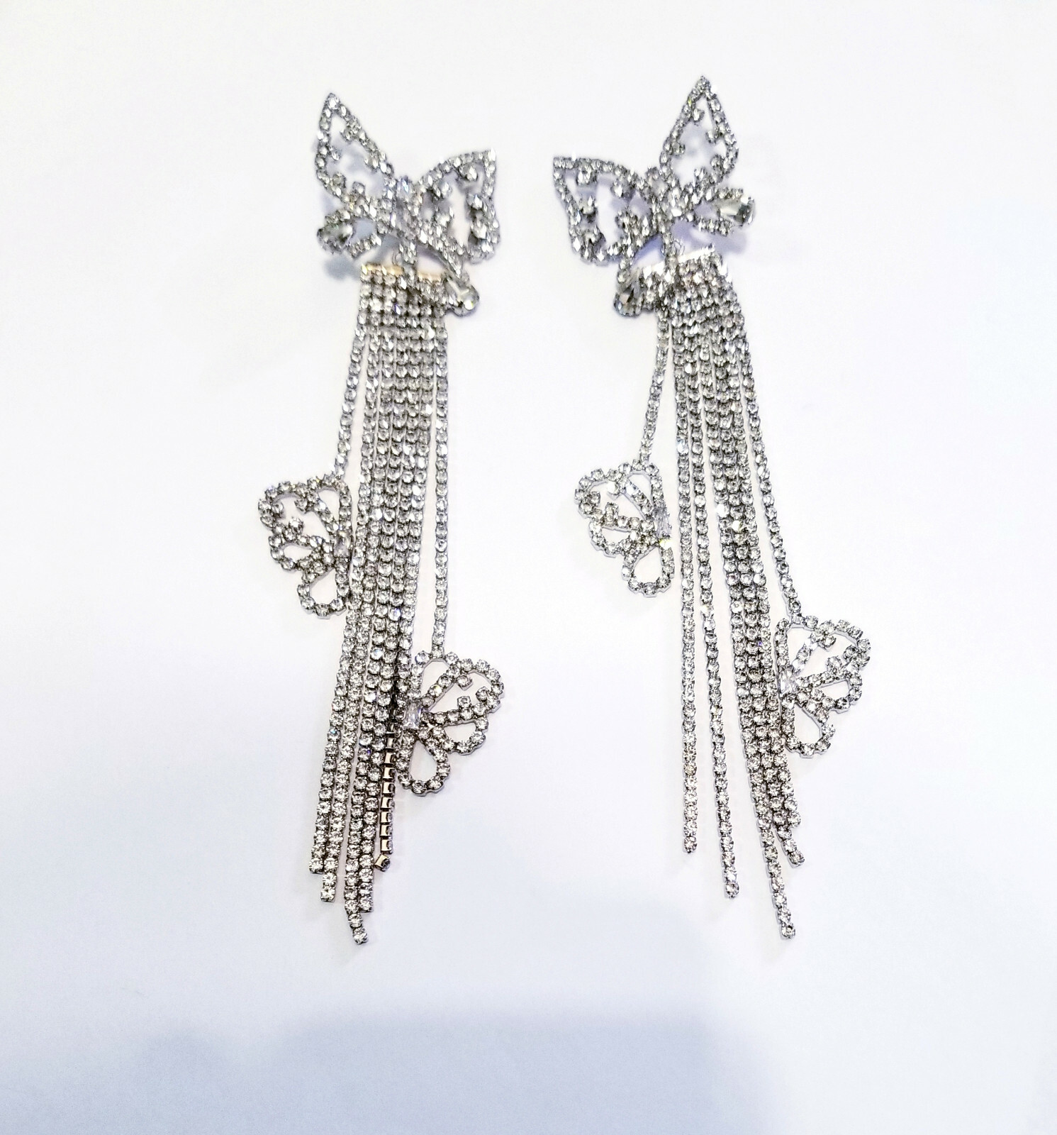 Butterfly Chandelier Drop Dangle Earrings Rhinestone Crystal 5.7 inch