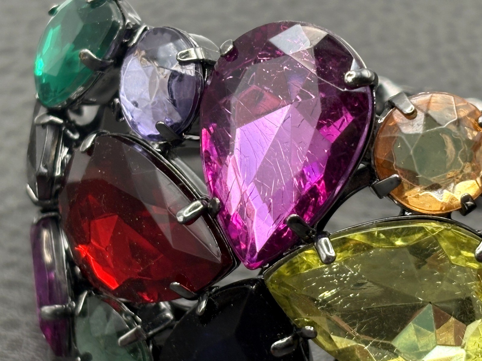 Multicolor Faceted Glass Rhinestone Hinged Bangle Bracelet Statement Piece