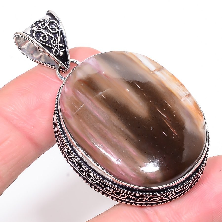 Natural Australian Imperial Jasper Vintage 925 Silver Plated Pendant 2.09″ T24