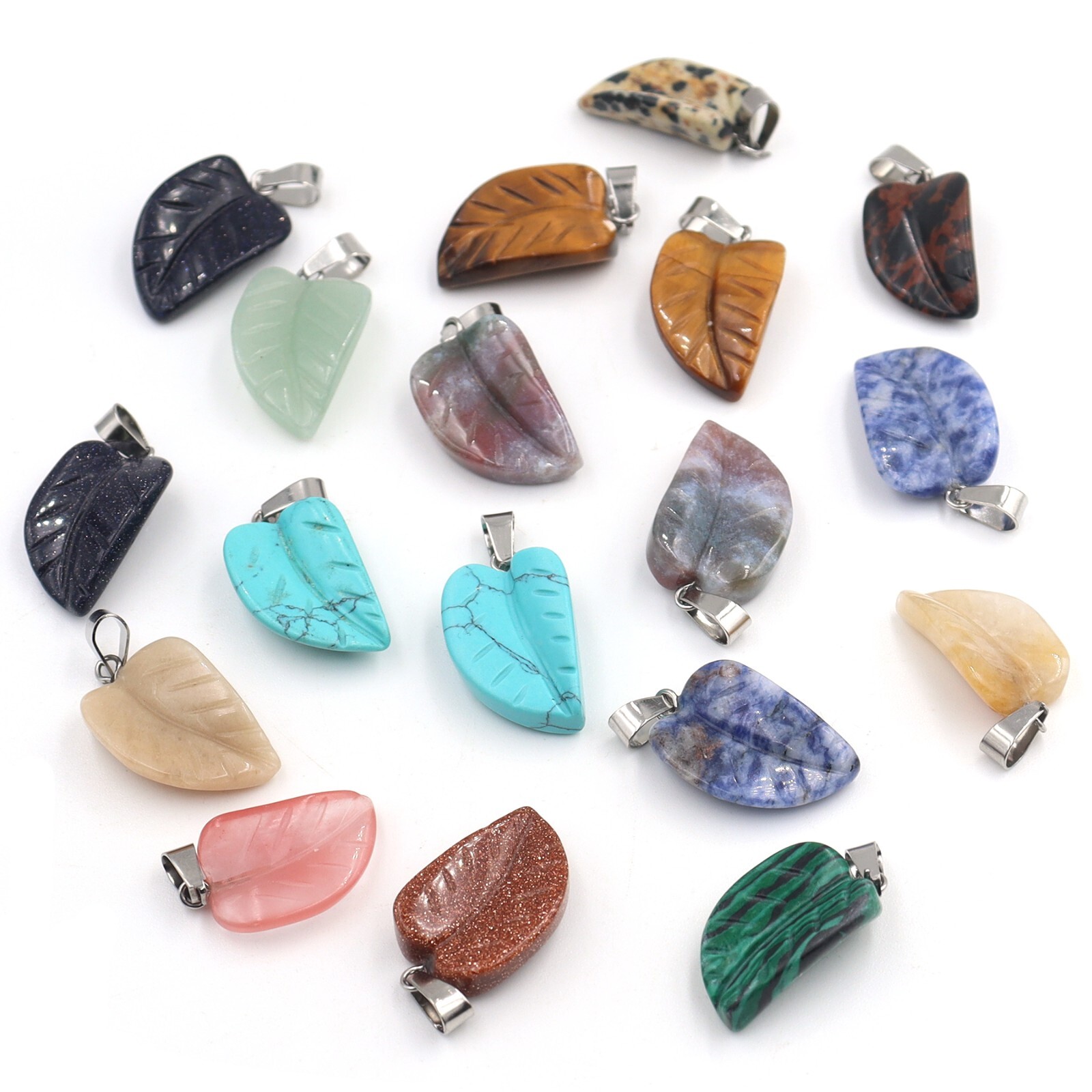 Natural Leaves shape gemstone pendant Leaf stone pendant for jewelry making12pcs
