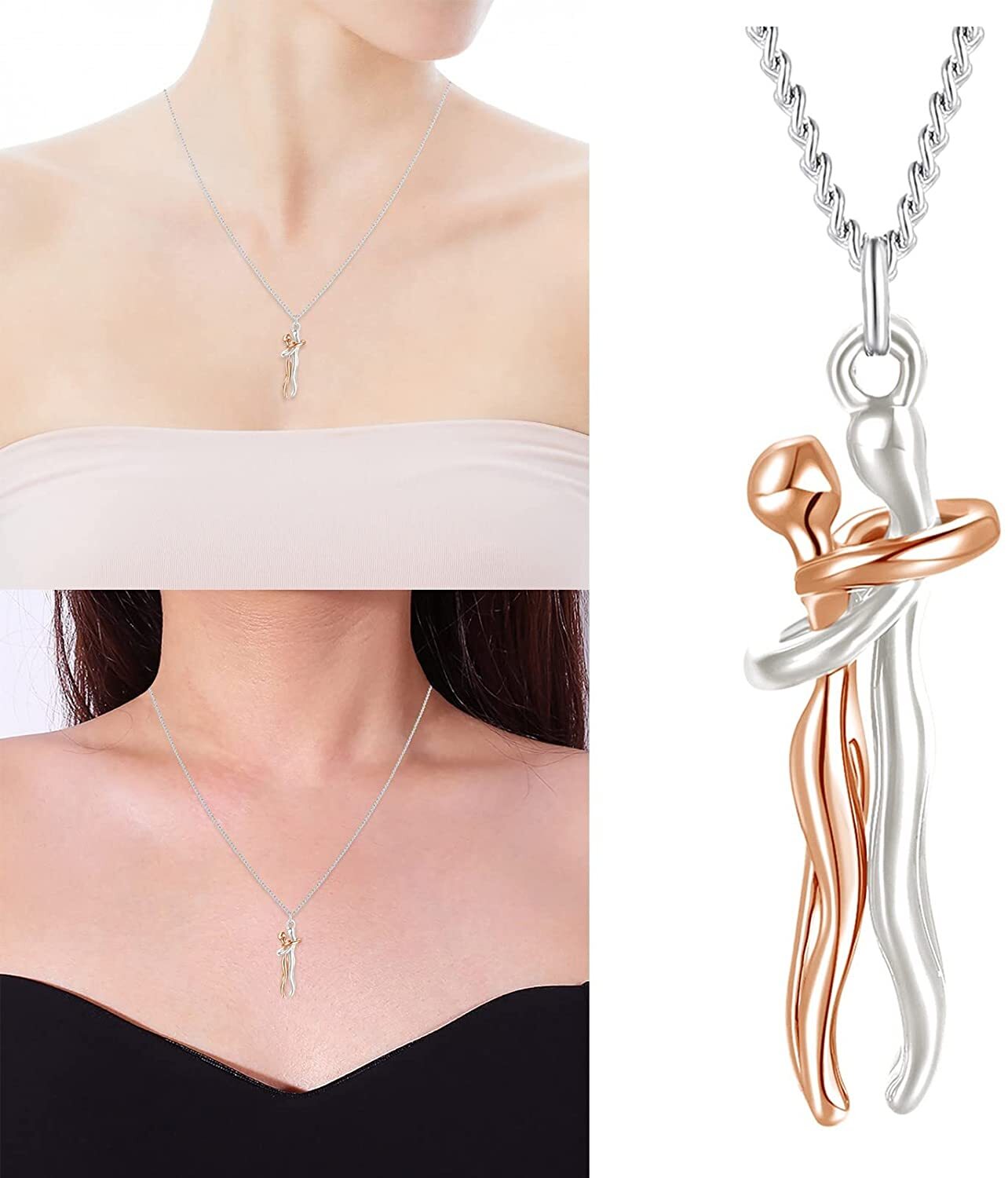 Couple Affectionate Hug Embrace Pendant Necklace Women Valentine’s Day Gifts US