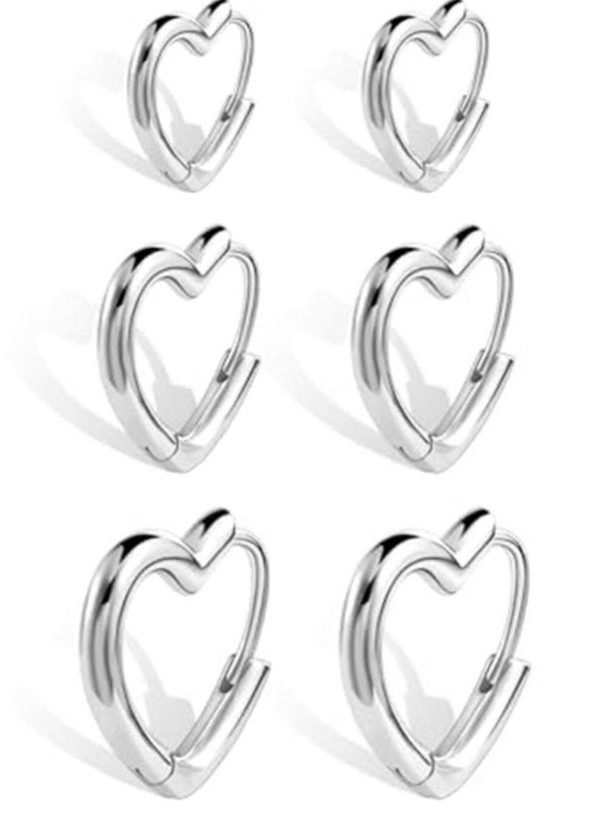 925 Sterling Silver 3 Pairs Heart Earrings Set for Women 14K Gold Plated Hoops