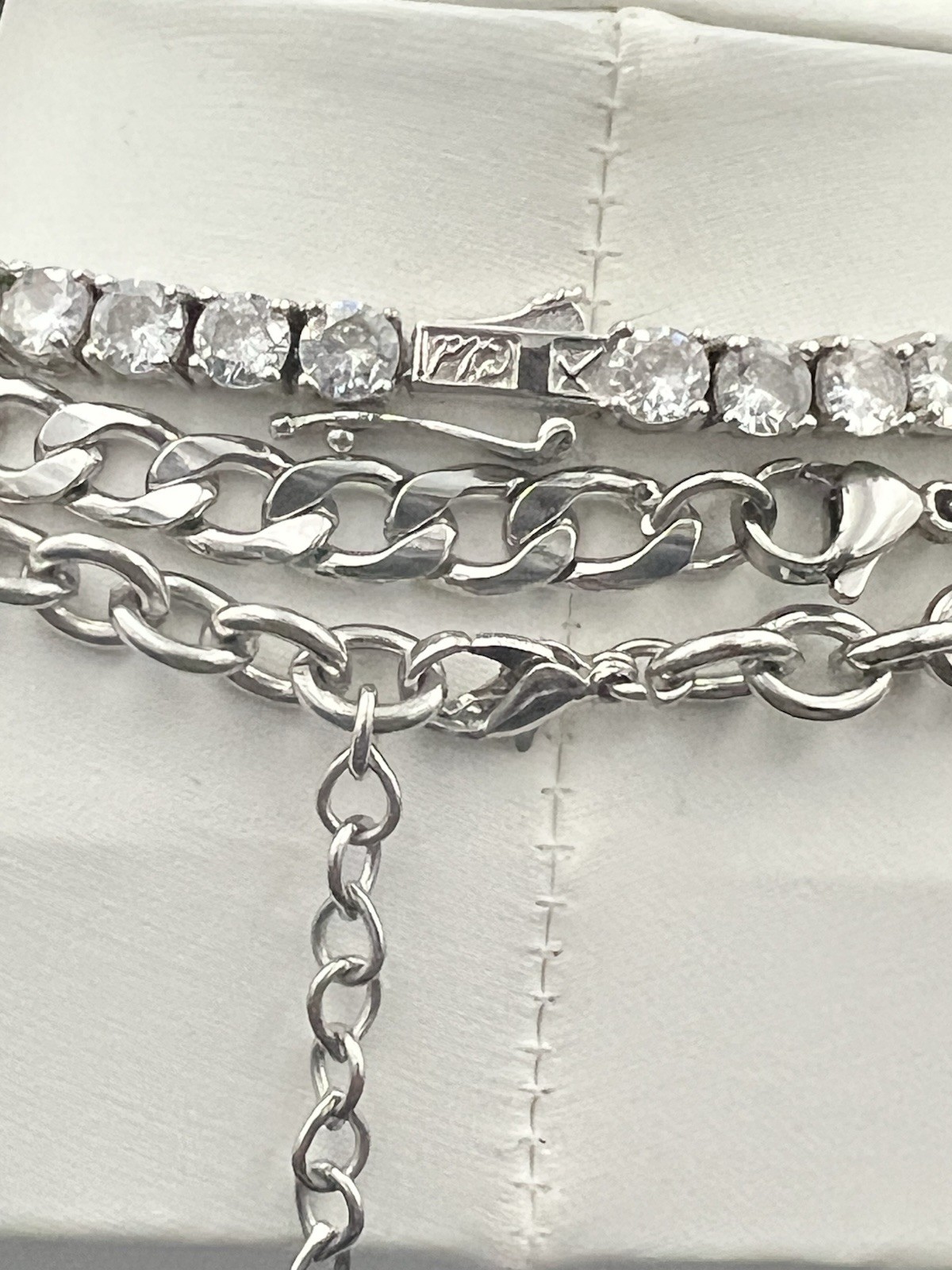 Silver-Tone Layered Necklace Set|Bundle of 3 – Pave Heart Tennis Chain