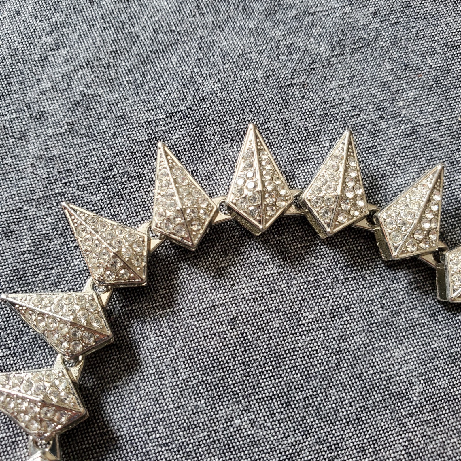 Rhinestone Spike Bracelet, 8 inch silver tone link bracelet