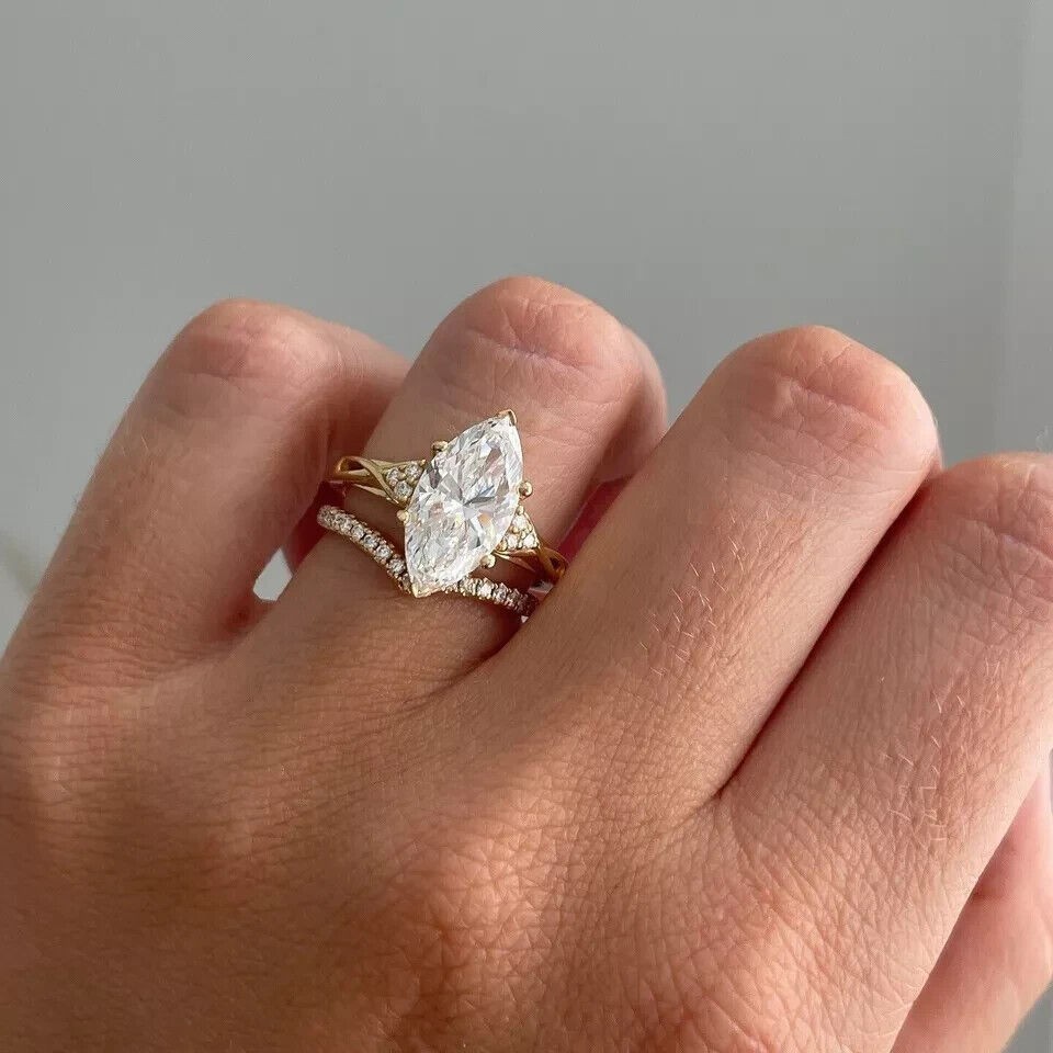 3Ct Marquise Cut Simulated Diamond Pretty Engagement Ring 14k Yellow Gold Plated