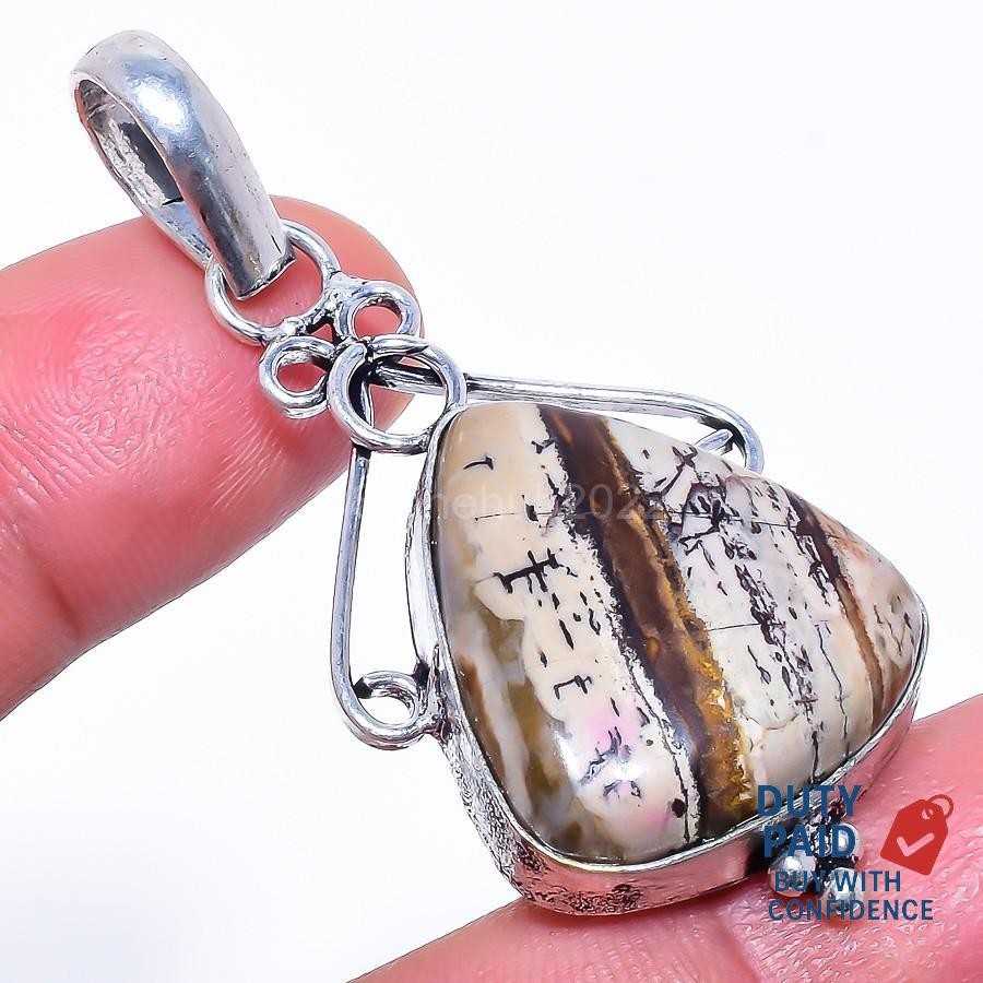 Genuine Cappuccino Jasper New Trendy Channel Set Pendant Sterling Silver Finish