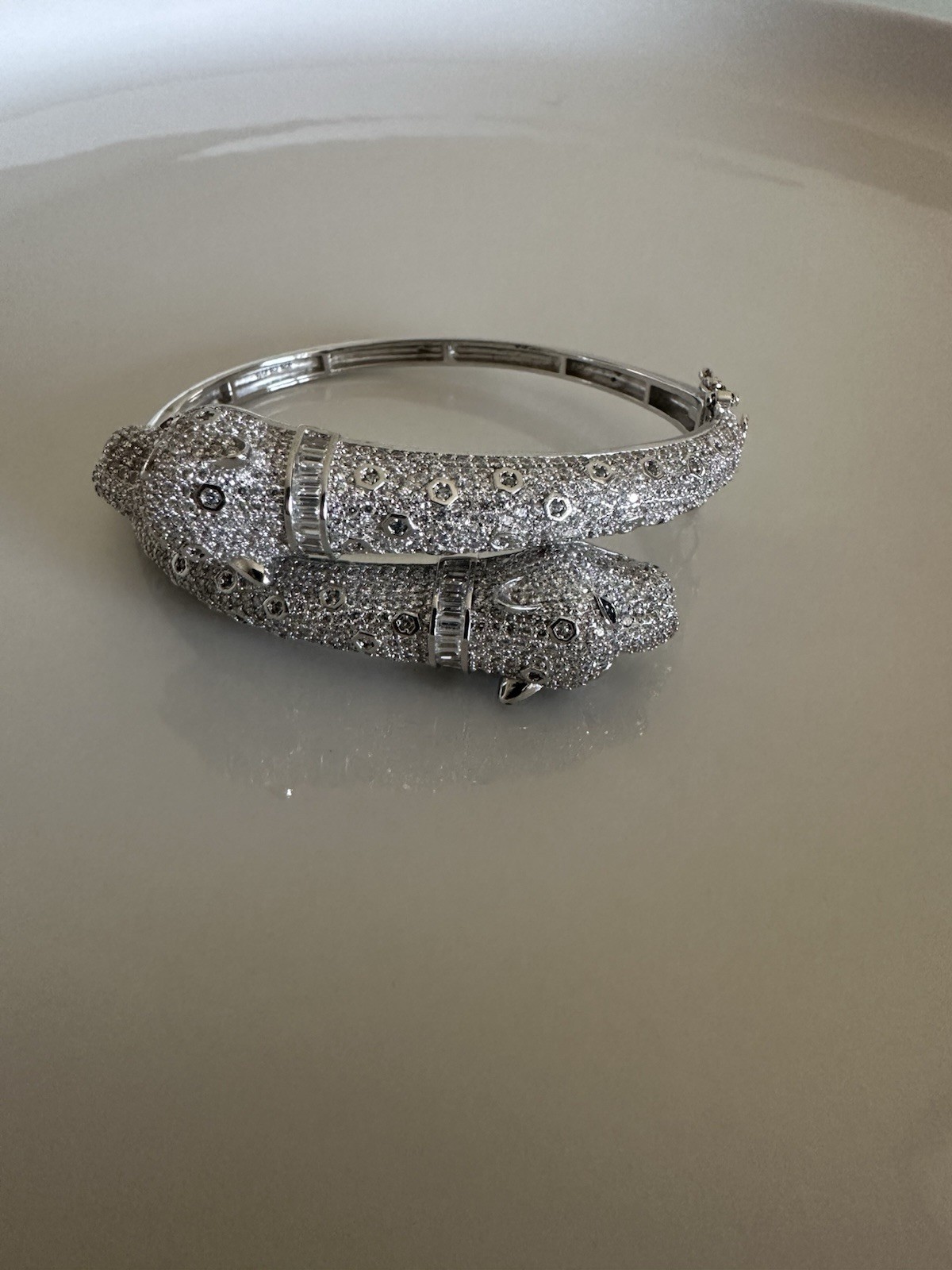 Bracelet 925 Silver Double Head Panther Stone Zirconia