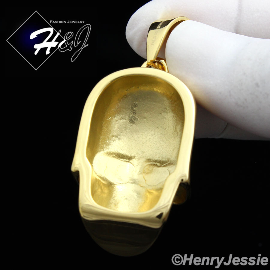 24″MEN Stainless Steel 5mm Gold Plated Cuban Curb Necklace Skull Pendant*GP84