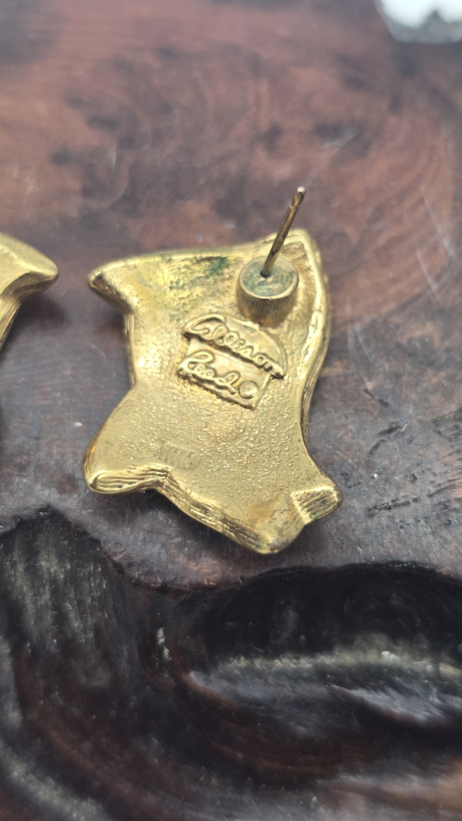 Enamel Gold Tone Tri Color Ribbon. Pierced Earrings Signed Allison Reed