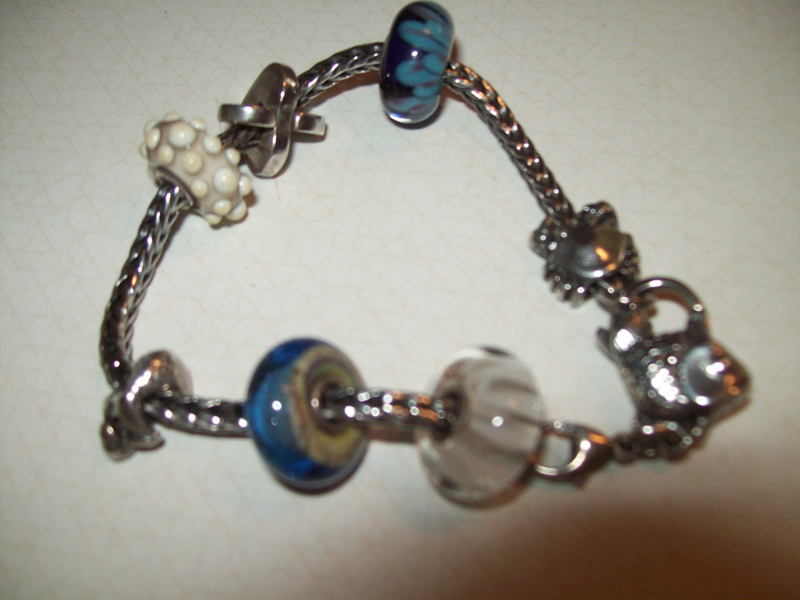 Troll Bead Bracelet Foxtail Chain Lampwork Beads & Silver Spacers