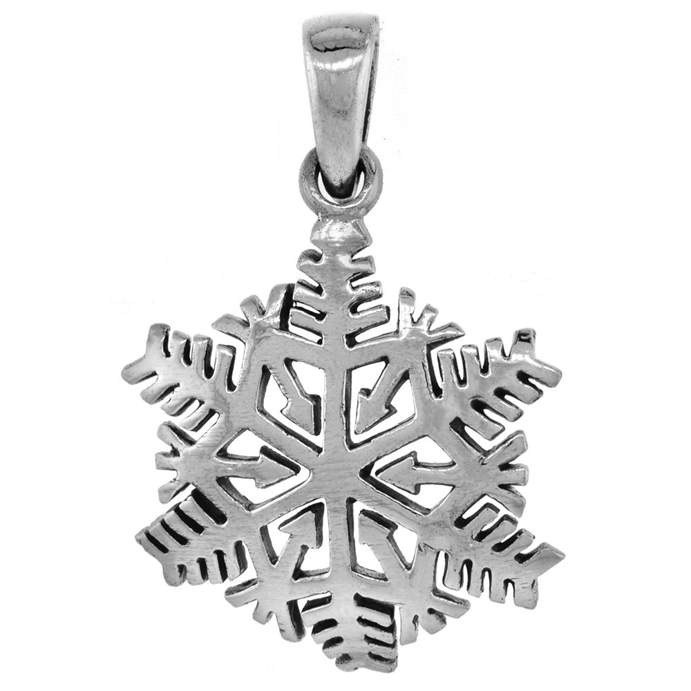 925 Sterling Silver Snowflake Pendant 25mm Tall with 16 to 24 Inch Chain
