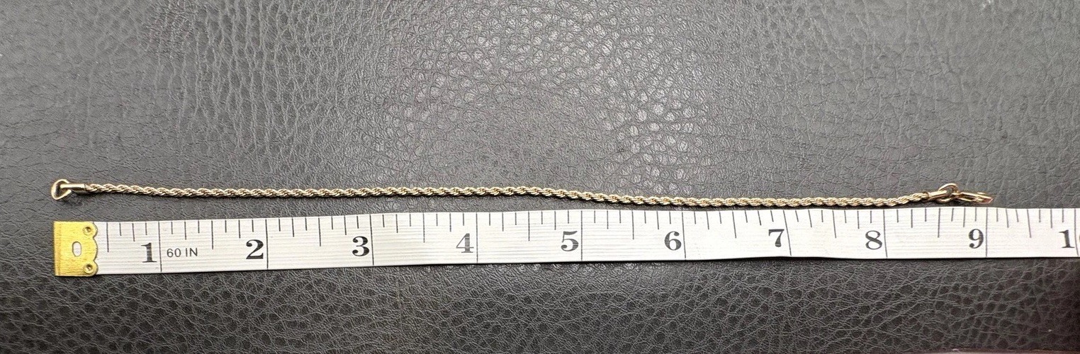 2MM Gold Tone Twisted Rope Chain Bracelet Or Anklet 9”