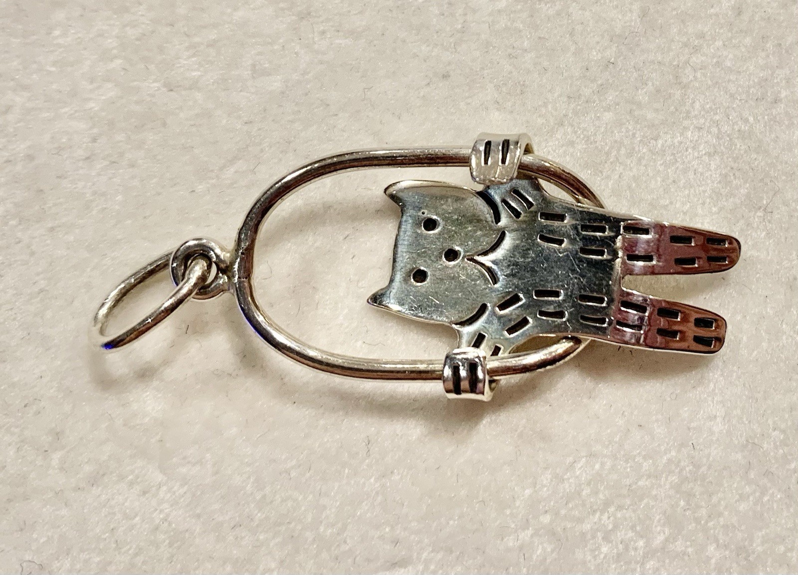 Cat On A Swing 950 Silver Pendant ~ 1 3/4 Inches!