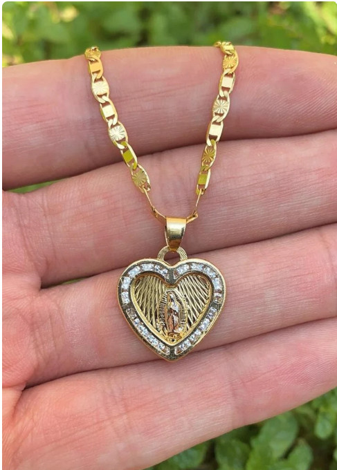 CZ Virgen de Guadalupe Necklace Virgin Mary Charm for Womens Valentino Chain