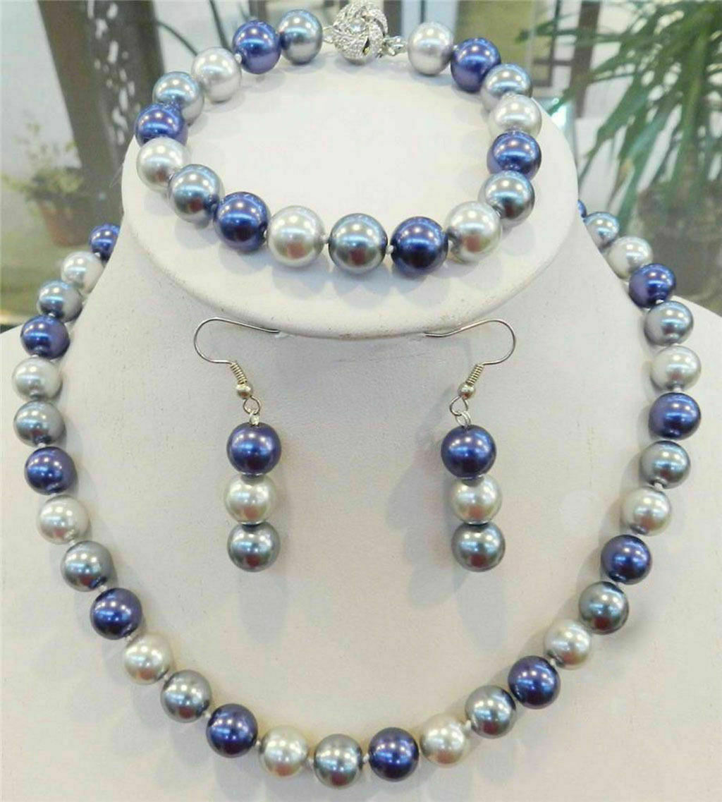 Fashion 8-12mm Multicolor South Sea Shell Pearl Round Necklace Bracelet Earrings