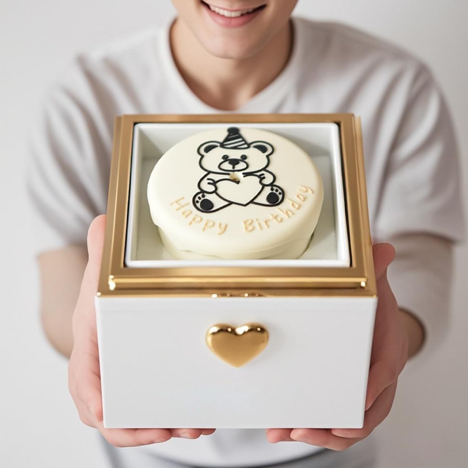 Little Bear Cake Rotating White Ring Box for Proposal, Engagement Ring Box We…