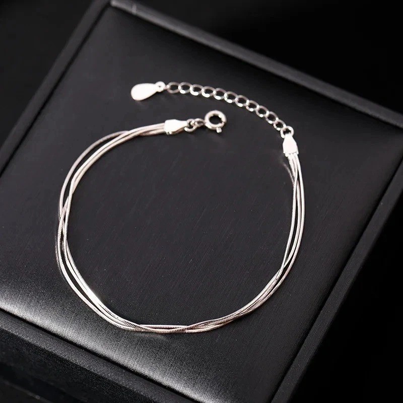 Women’s 925 Sterling Silver Multilayer Snake Chain Foot Ankle Bracelet New USA