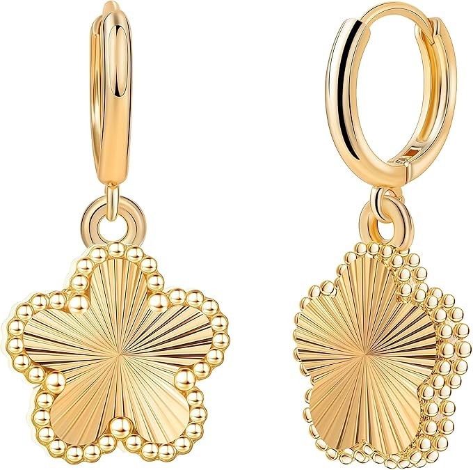 Clover Earrings for Women-14K Gold Plated Hypoallergenic Stainless Steel Five Le