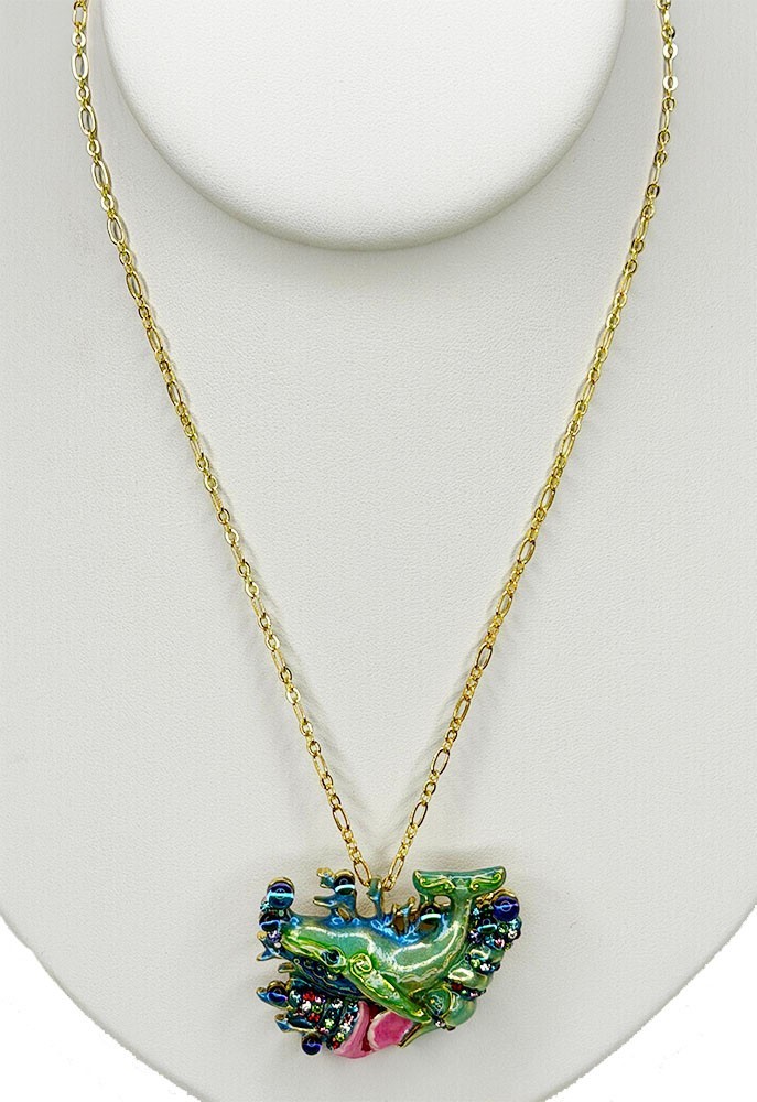 Kirks Folly A Whale of a Time Pin Pendant Necklace goldtone