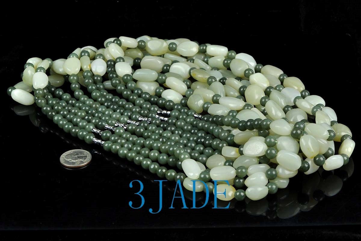 22″ Natural Hetian Nephrite Jade Nugget Beads Necklace