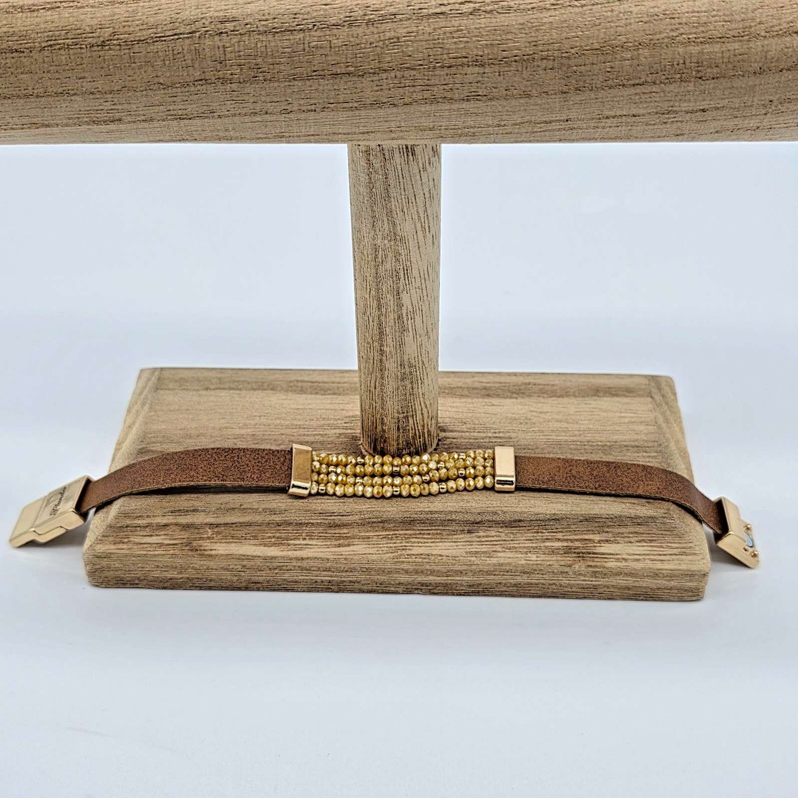 Plunder CAMERON Brown Suede Ochre Crystal Gold Bar Magnetic Strap Bracelet