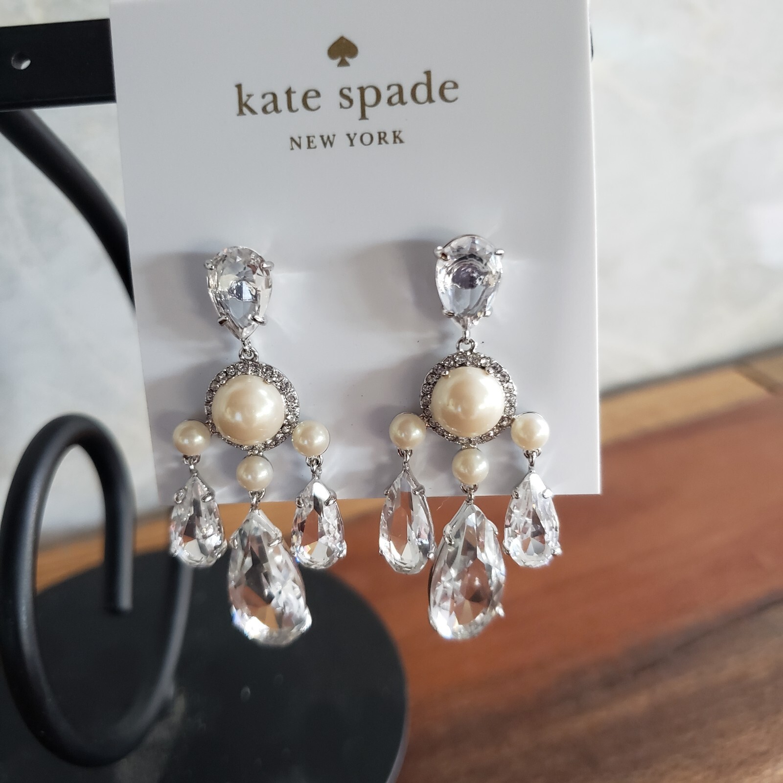 kate spade -Glitz and Glam -Pearl & Crystal Chandelier Earrings Cream/Silver-NWT