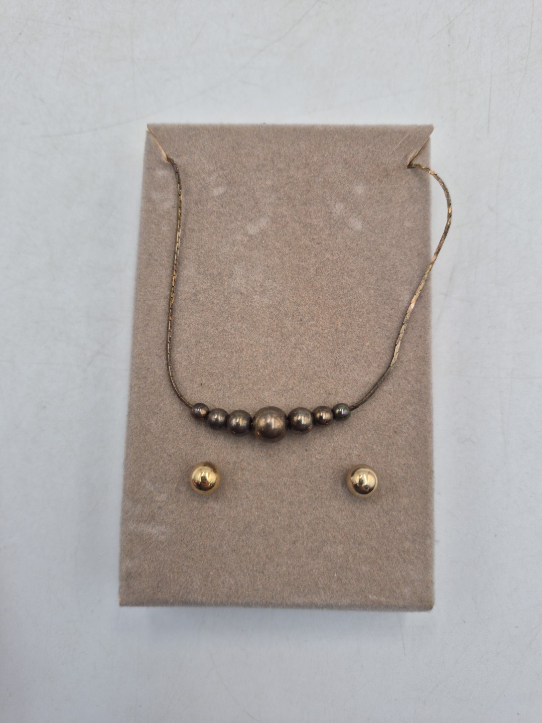 Beaded Metal Bronze Color Copper Strand Necklace & Earrings Read & See Images
