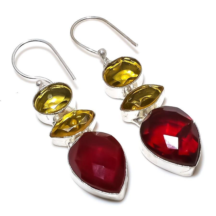Mozambique Garnet, Citrine Gemstone Handmade Jewelry Earring 2.13″