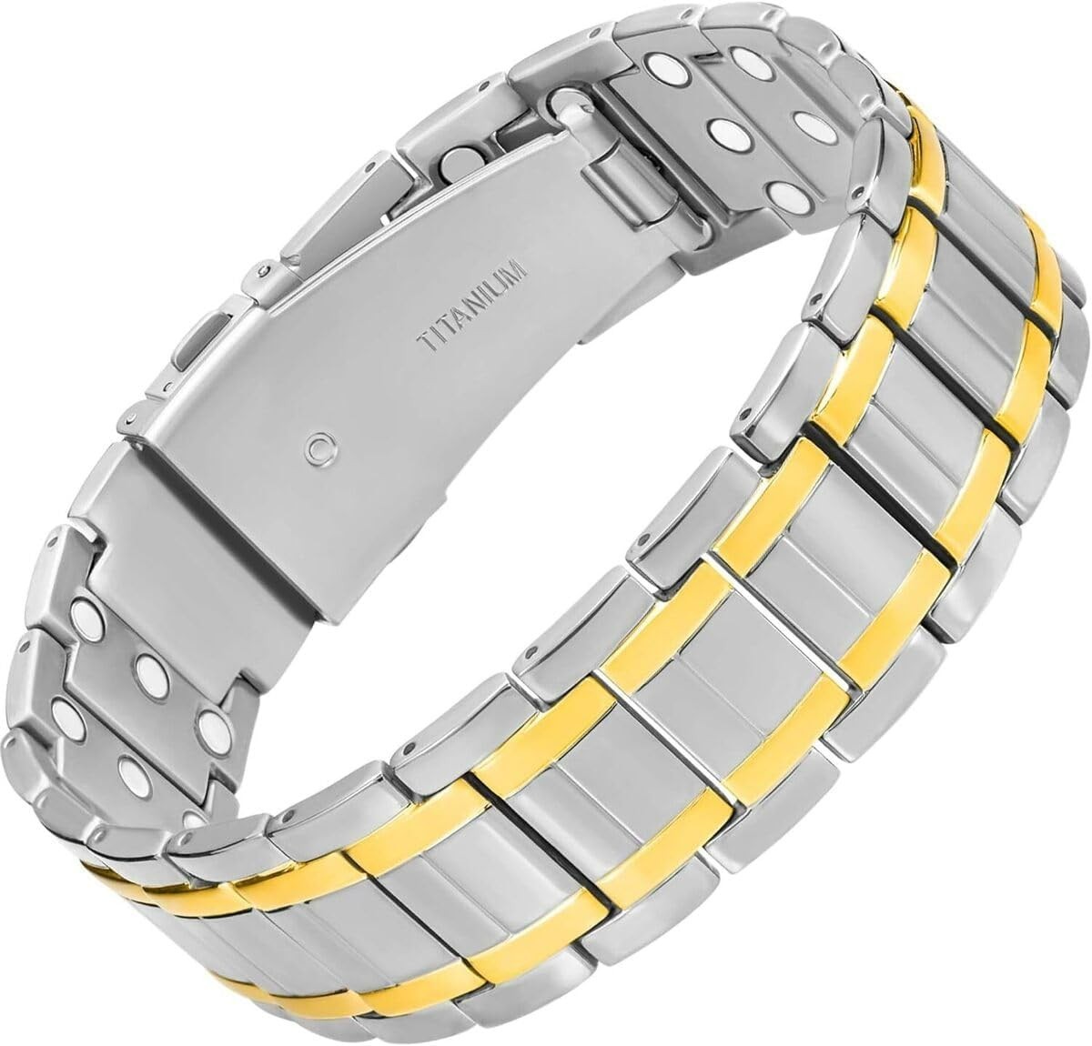 Pulsera magnética para hombre triple de fuerza, plateada y dorada