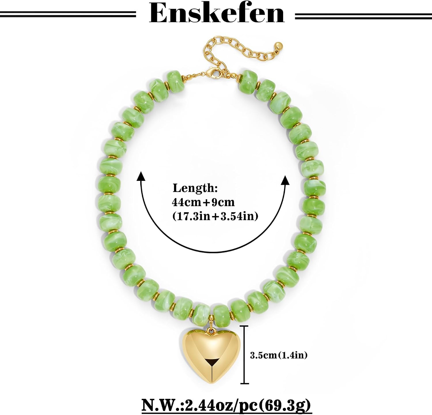 Gold Heart Pendant Necklaces for Women Colorful Acrylic Resin Beaded Choker Neck