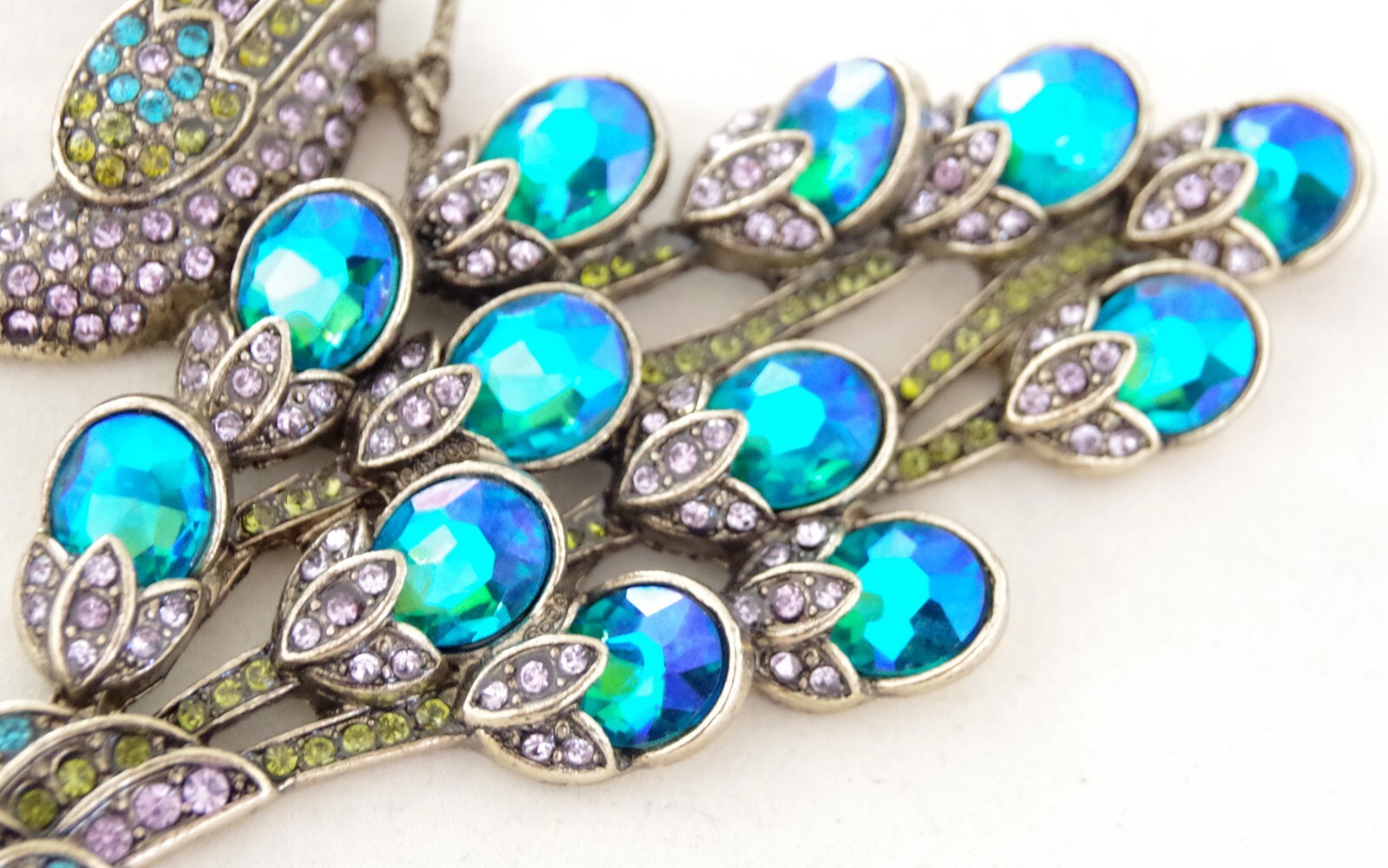 NWOT DESIGNER STYLE PEACOCK RHINESTONE PEACOCK BIRD AB CRYSTAL BEAD NECKLACE