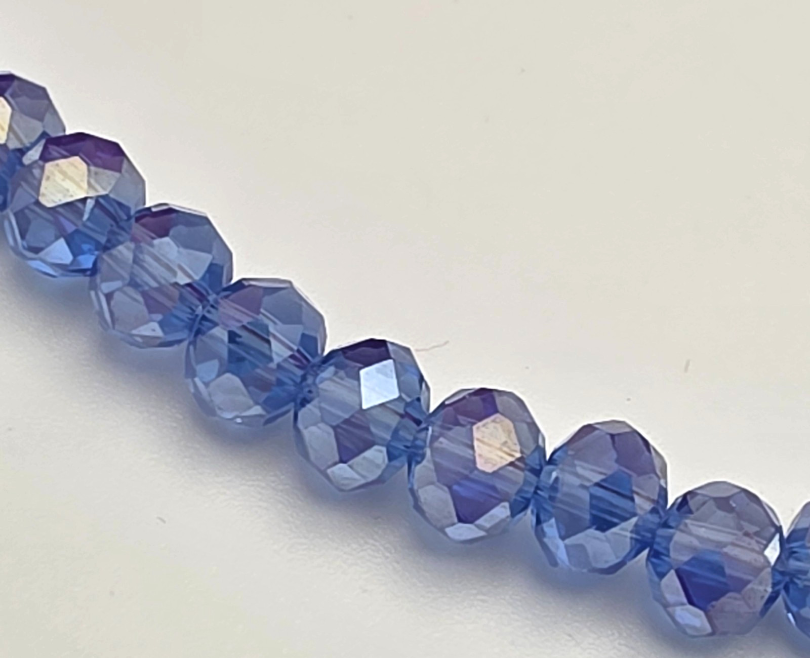 Crystal Rondelle Beaded Necklace Light Blue 19in Silver Tone Lobster 7.3mm Adj.