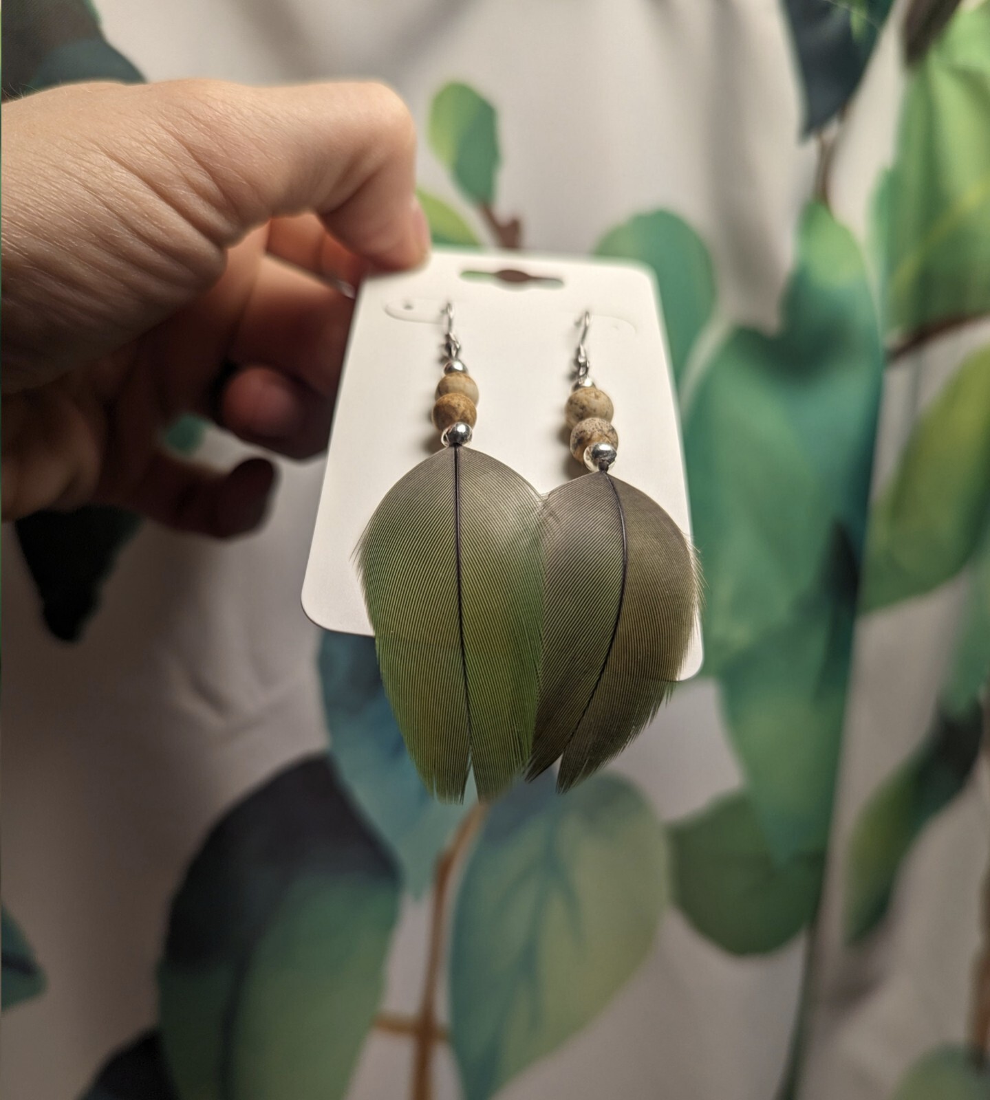 Macaw Parrot Feather Earrings Naturally Sourced- Noe Harm Farm Animal Sanctuary
