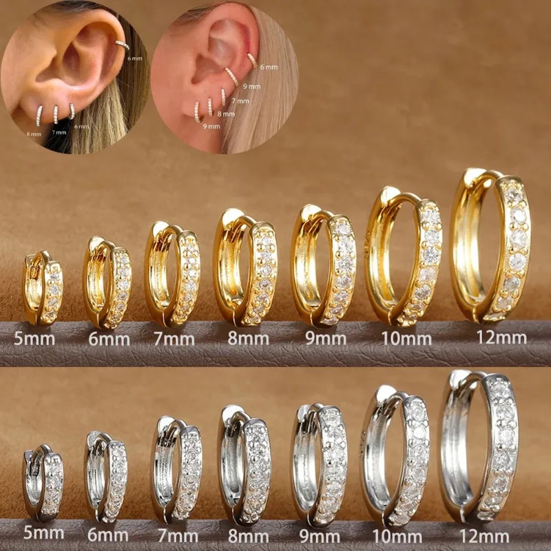 1 Pc Stainless Steel Hoop Earrings Women Round Crystal Minimal Daily Jewelry.