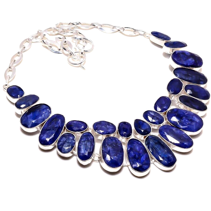 Blue Sapphire Handmade Gemstone 925 Sterling SIlver Jewelry Necklace 18″