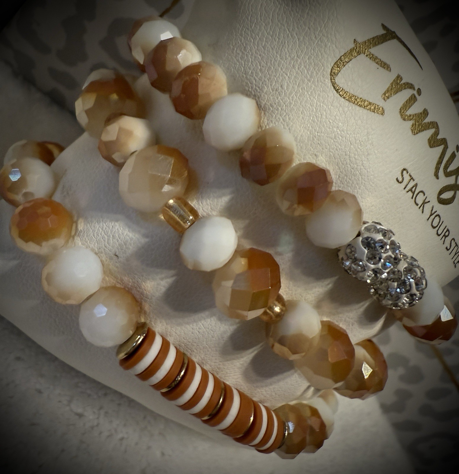 New ERIMISH Bracelets- 3 Pc – Caramel, White & Gold-CHOICE OF STYLE #1, #2 or #3
