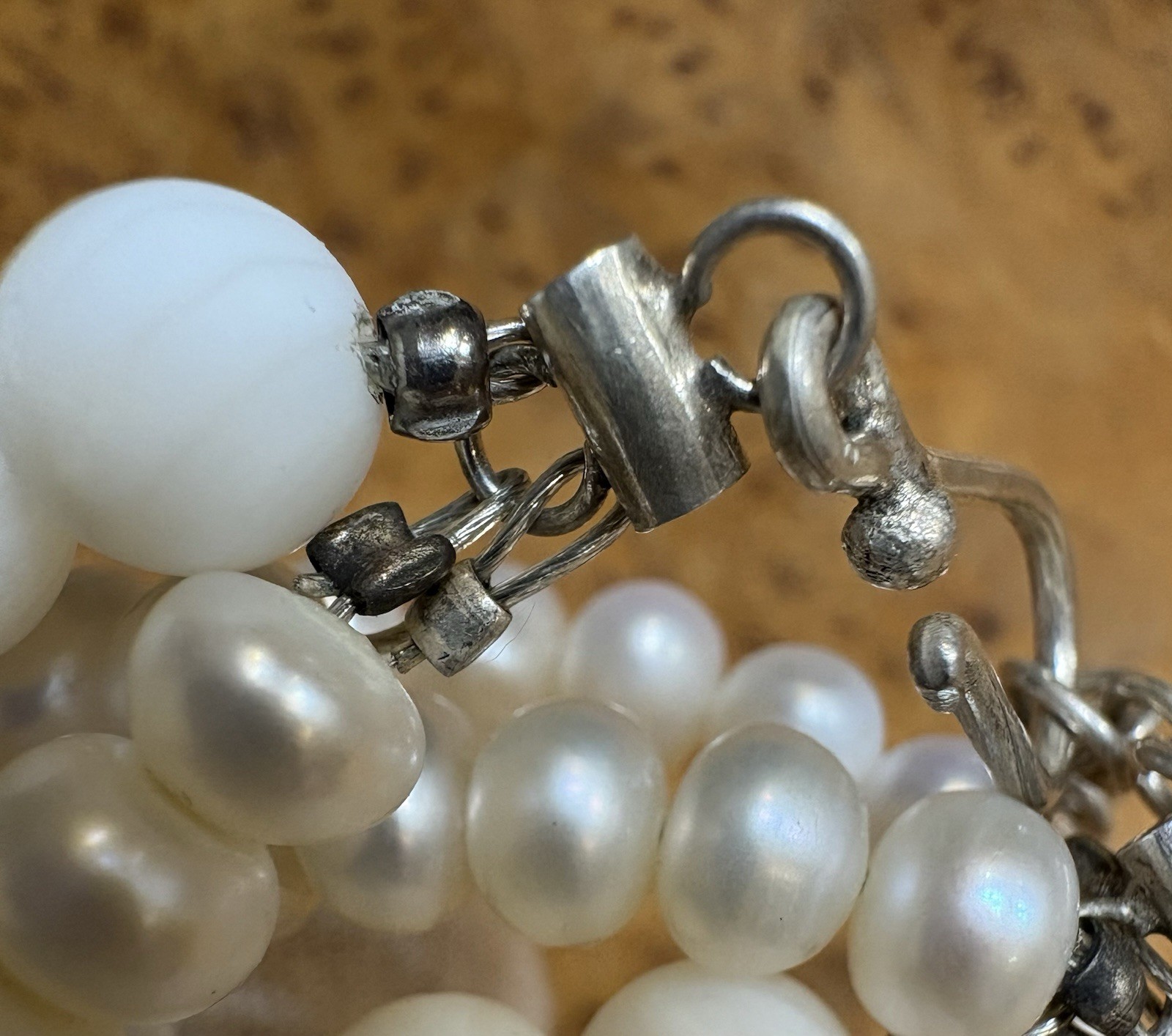 Pearl Necklace 3-Strand Baroque & Uniform Natural Pearls Opalite Beads 16”