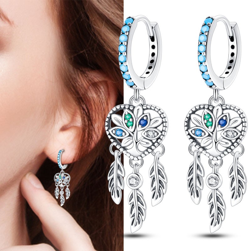 PANDACH 925 Sterling Silver Heart Dreamcatcher Dangle Earrings For Womren Gifts
