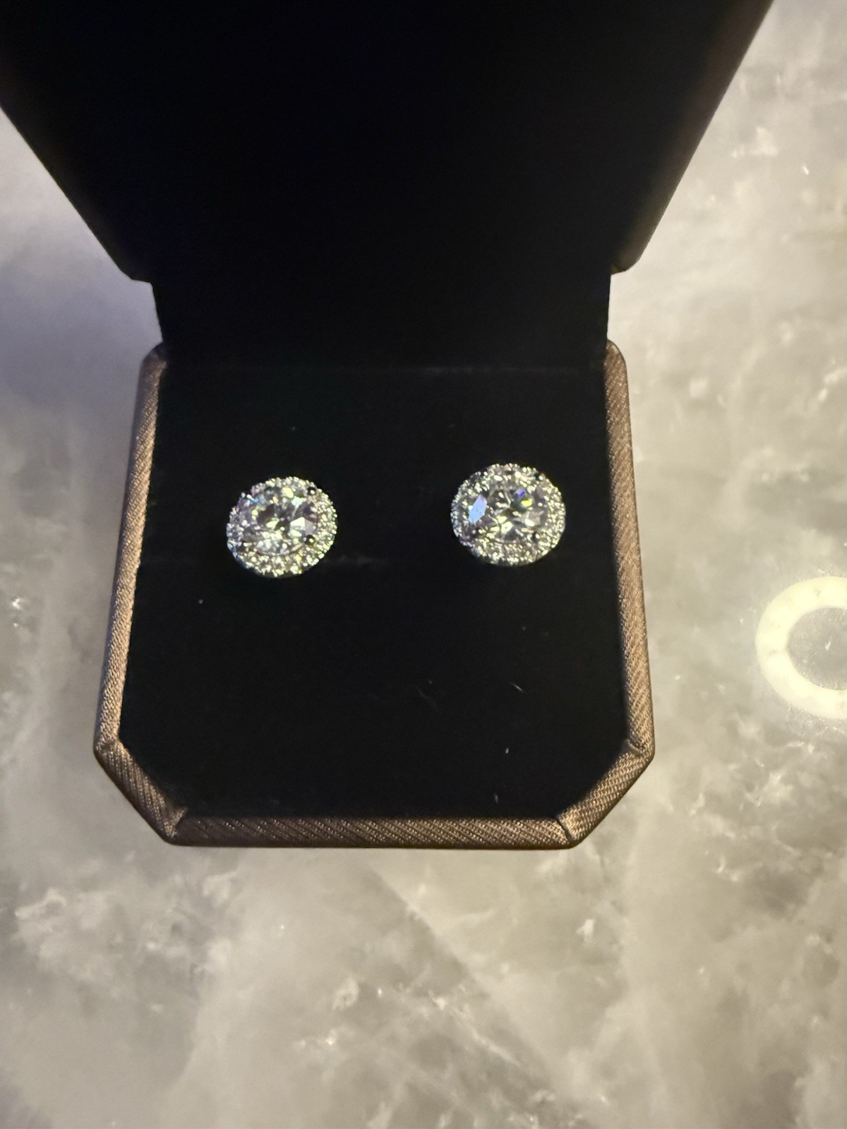 GRA Certified Round White Moissanite Halo Cluster Stud Earrings Pair Silver