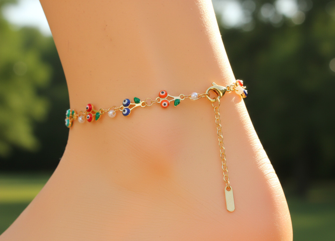 Elegant 18K Gold Color Anklet Modern Multi-Color Cherry Charm Boho Anklet