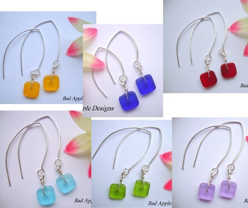 Flat, Forward-Facing, Dainty Frosted Sea Glass Silver Marquise Earrings, Jewelry