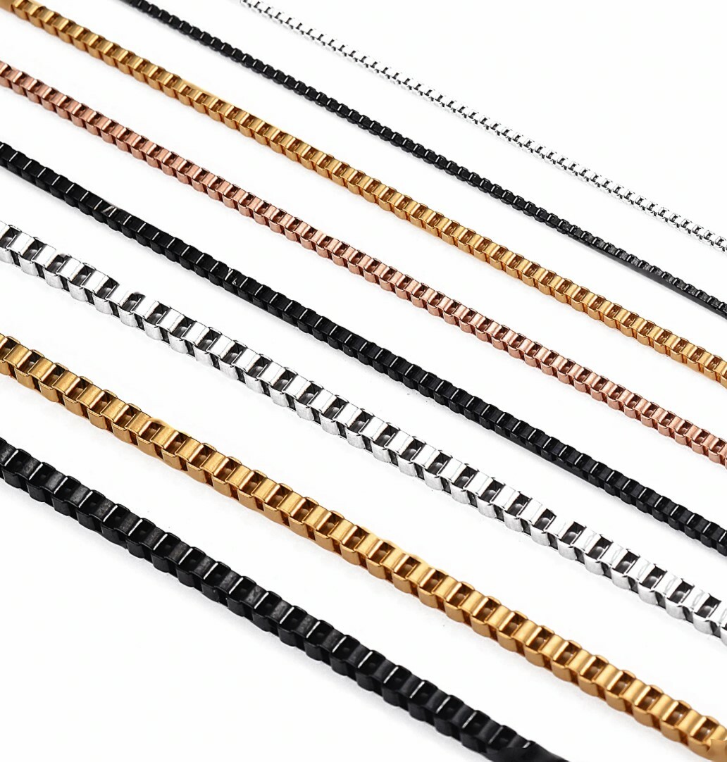 Black 316L Stainless Steel 40 cm (15.7 inch) 1 mm Square Box Neck Chain