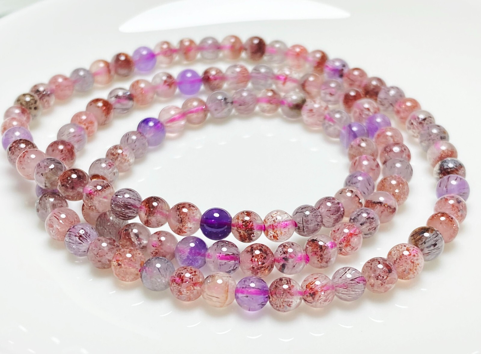 5.1mm Natural Super Seven 7 Rutilated Amethyst Crystal Beads Bracelet AAAA C6